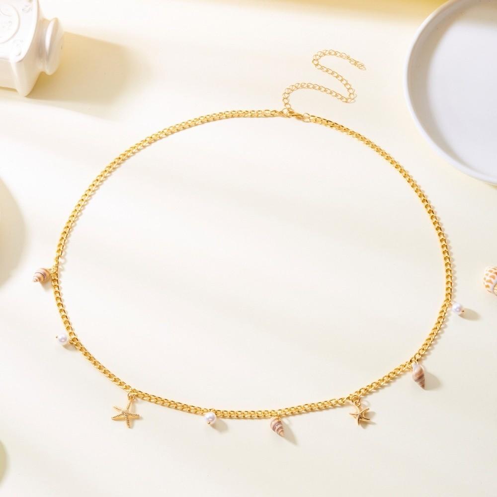 Gold Imitation Pearl Body Chain Shell Beads Belly Chain Retro Starfish Waist Chain  Beach