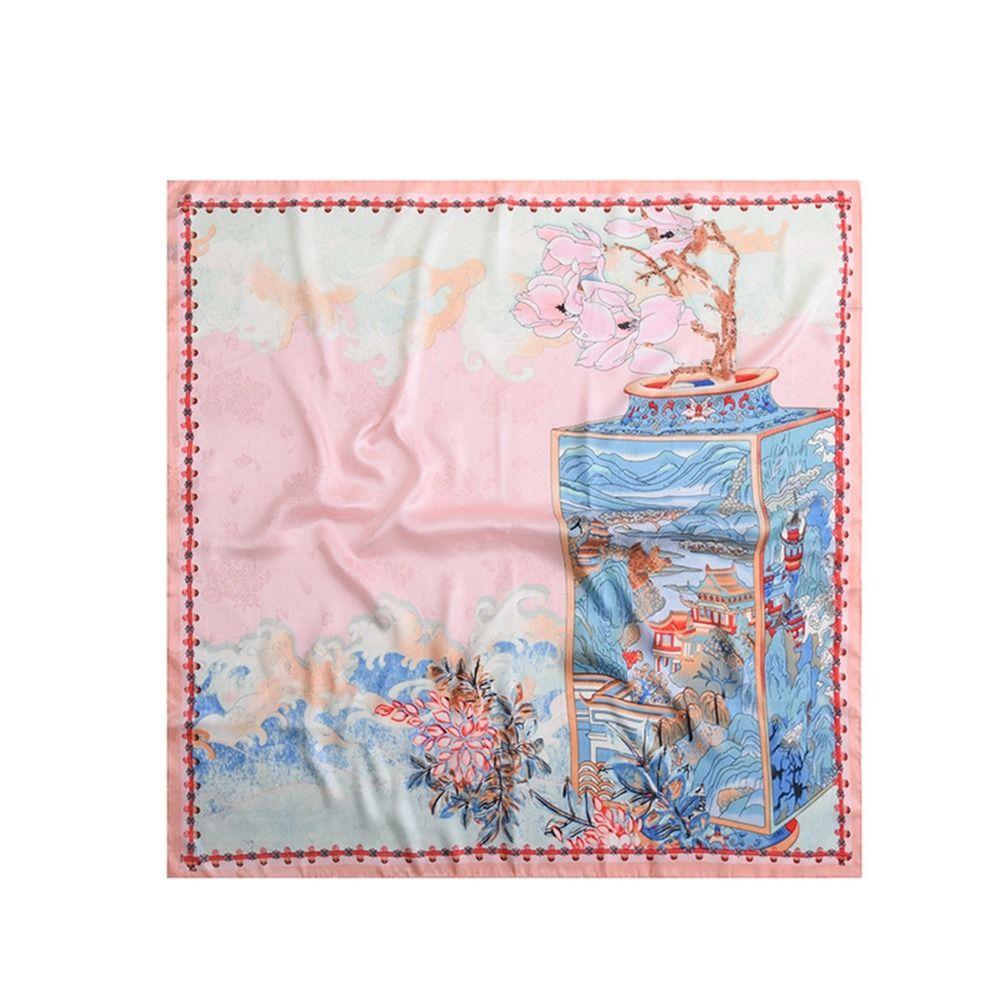 

Pastoral Style Square Silk Scarf Printing Floral Kerchief Simple Scarf Hair Band Women