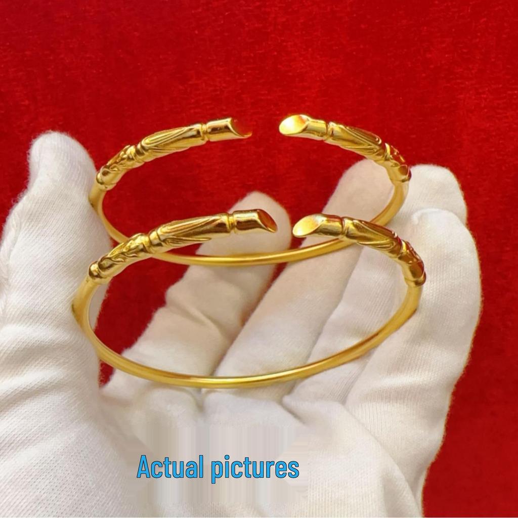 Ancient Style Vietnamese Sand Gold Women's Bamboo Section Open Bangle