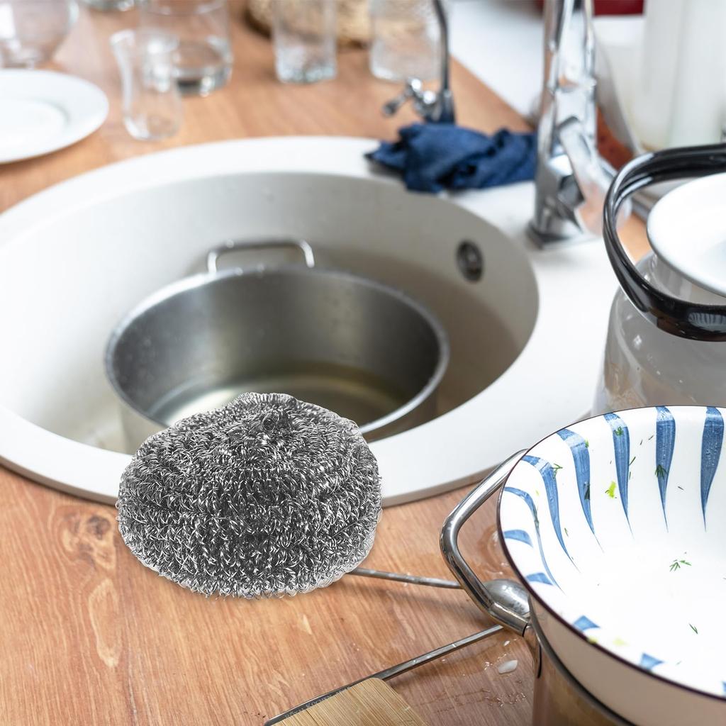 NUOLUX Steel Stainless Steel Kitchen Cleaning Metal 12 Silver Scrubber, Scrubber, Ball, Pot, Dish, Cleaning, Scrubber, Pieces,