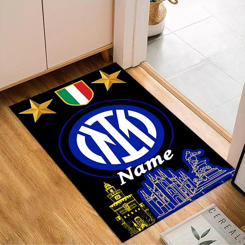 Custom Name Inter Milan Crest Rug Game Carpet, Floor Mat for Bedroom Living Room Entryway Rug, Home Decor Idea Gift for Christmas Birthday