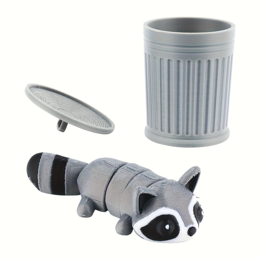 3D Printed Articulated Raccoon Fidget Toy withTrash Can Multi-Jointed Movable Animal Landscape Decorations Desktop Home Model