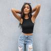 Rib Knit Green Women's Tank Top Summer Casual Basic Skinny Vest Sleeveless White Off Shoulder Y2K Sexy Woman Crop Top