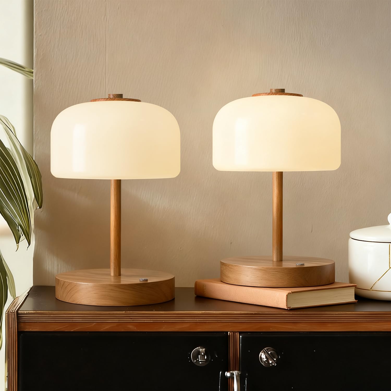 

Настольные лампы Gormena, набор из 2 штук, стеклянные абажуры, беспроводные, стильные, в японском стиле, прикроватная лампа, рассеянное освещение, 3 режима цвета, плавная регулировка яркости, USB