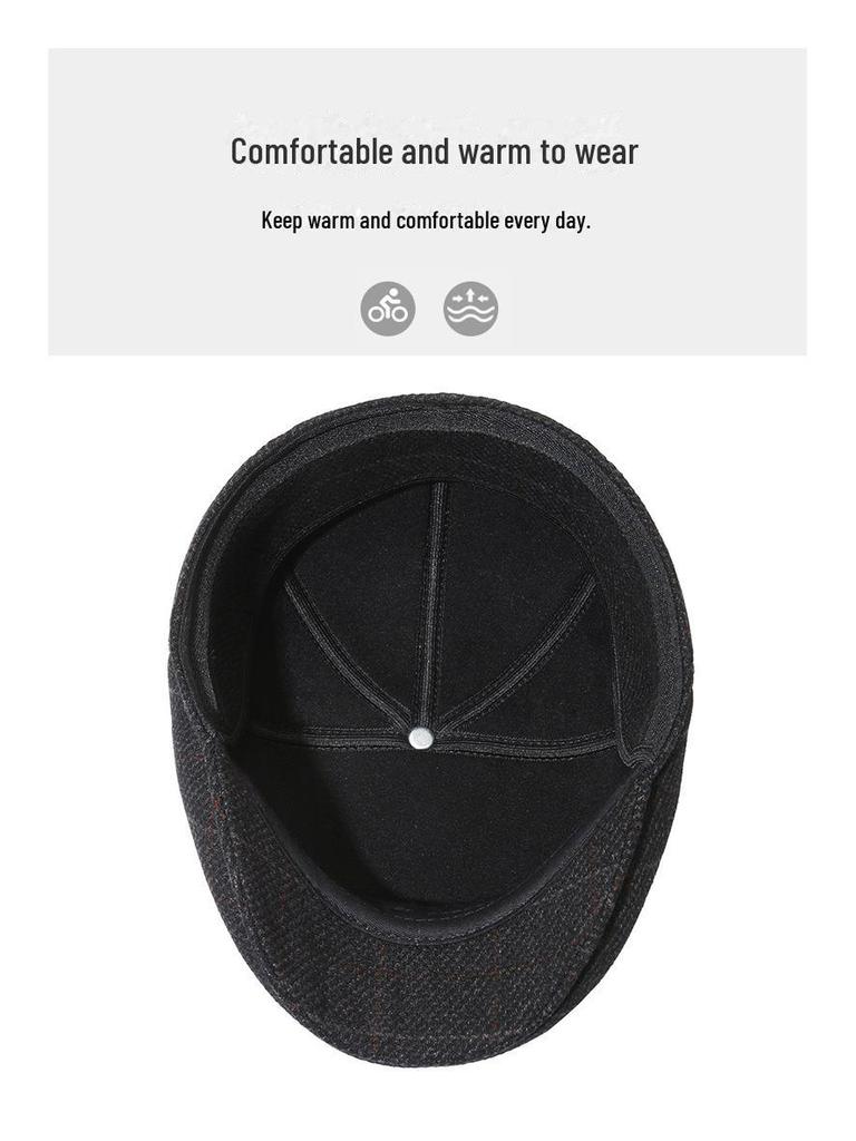 Stylish Duckbill Cap for Middle-Aged and Elderly Men - Warm, Velvet-Lined, Casual Hat for Autumn and Winter Outdoors.