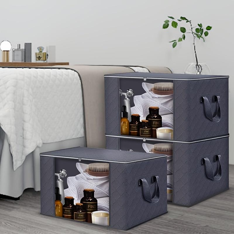 [Cutie de depozitare pliabilă] 1 buc Cutie de depozitare pliabilă din material textil de mare capacitate - Design matlasat durabil negru și gri, ideală pentru organizarea hainelor