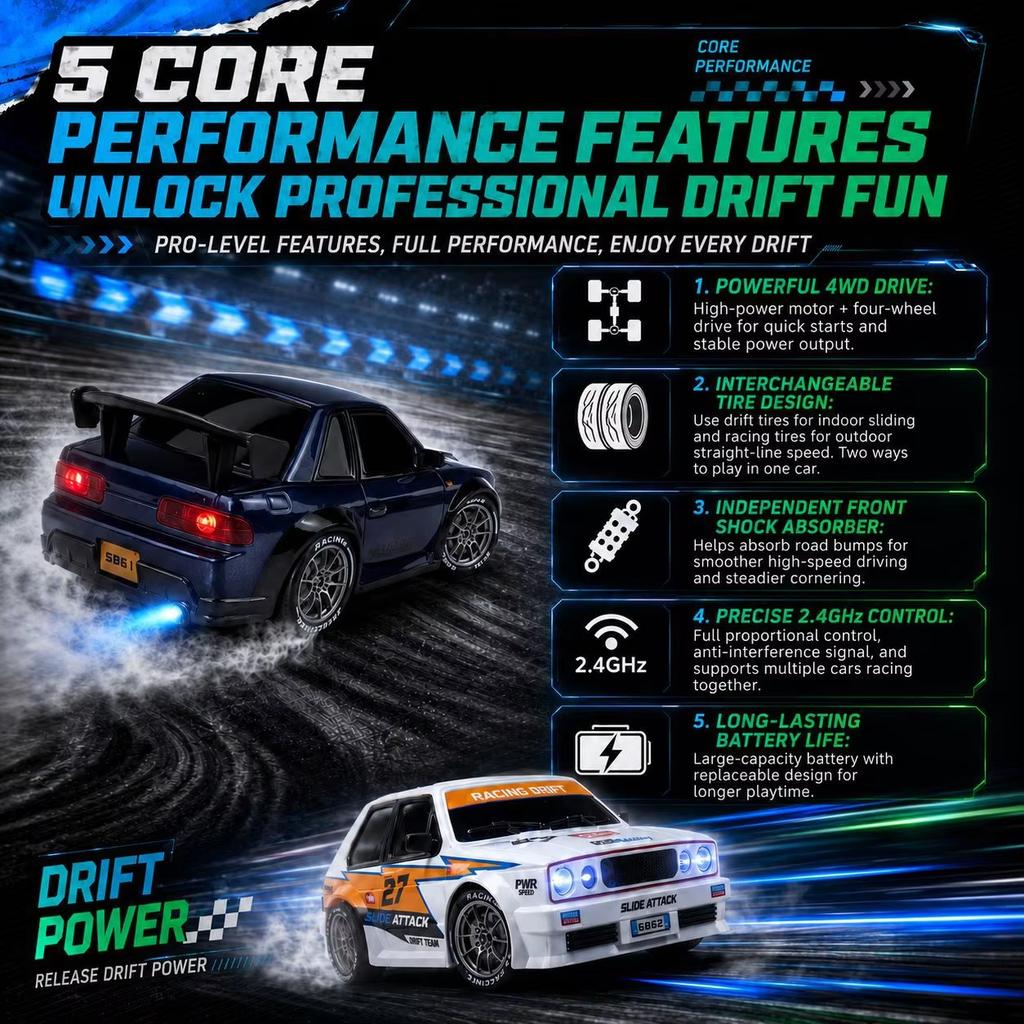 1/24 4WD RC Car 2.4G High Speed Drift Remote Control Car 20 Km/h With Led Light Radio Controlled GTR Racing Model Boy Toy Gift