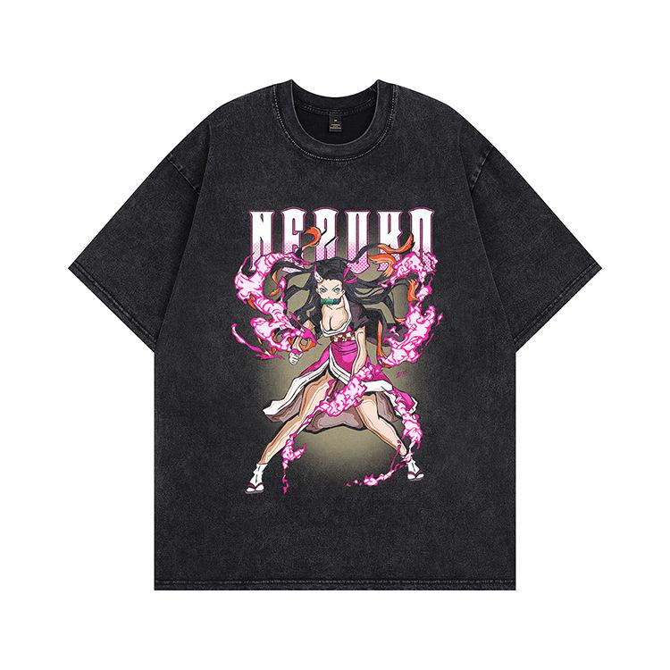 Hip-hop Heavy Washing Water Old Cartoon Short-sleeved OVERSIZE Loose Men's and Women's Same T-shirt American High Street Tide Brand