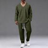 Men'S Stand Up Collar Button Casual Long Sleeved Shirt Long Pants Sports Suit