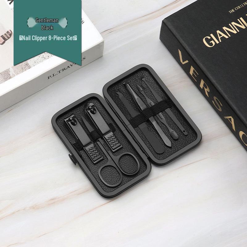 18-Piece Black Stainless Steel Nail Care Set: Clippers, Pedicure Tools, Tweezers, and Blackhead Removers