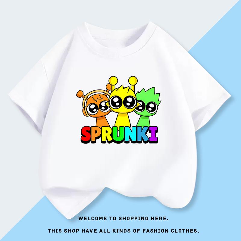 Fashion Children's Sprunki Rhythm Box Summer T-shirt Short Sleeve New Summer Boys' Pure Cotton Top Children's Clothing