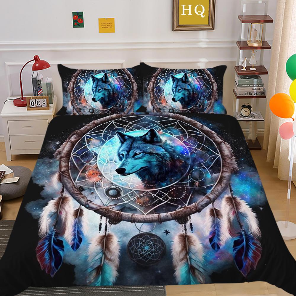 Bettbezüge, Wolf-Druck, King-Size-Mikrofaser-Bettwäsche-Set, Bezug für Mann, weich, hochwertige Heimtextilien