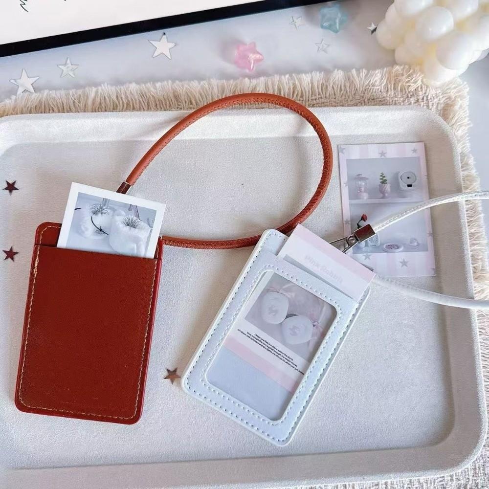 Portable PU Leather Card Holder Dual-Slot With Hand Wrist Strap Card Case Photocard Holder Access Control Card