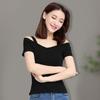 Off Shoulder Sling Kortärmad Dam T-shirt Sommar Enfärgad Slim Pullover Top Streetwear