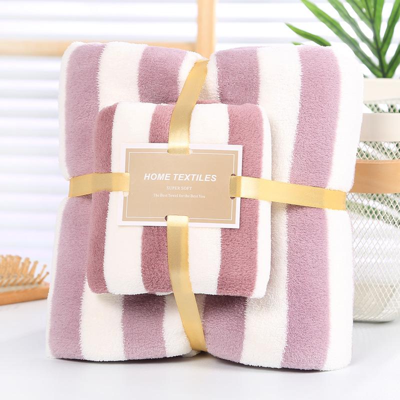 Coral Fleece Hemming, Wide Strip Towel, Towel Combination, Mother and Child Towel, High-density Water Absorption, Enlarged and Thickened