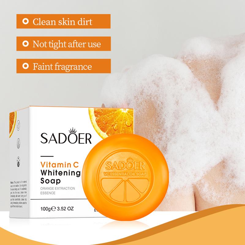 SADOER Vitamin C Cleansing Soap 100g, Orange Extract Gentle Bar Soap for Face & Body, Mild Cleansing, Non-tight After Washing