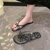 Bow Flip-flops Summer 2025 New Women's Go Out Fashionable Versatile Foot Pinch Jelly Crystal Non-slip Cool Slippers