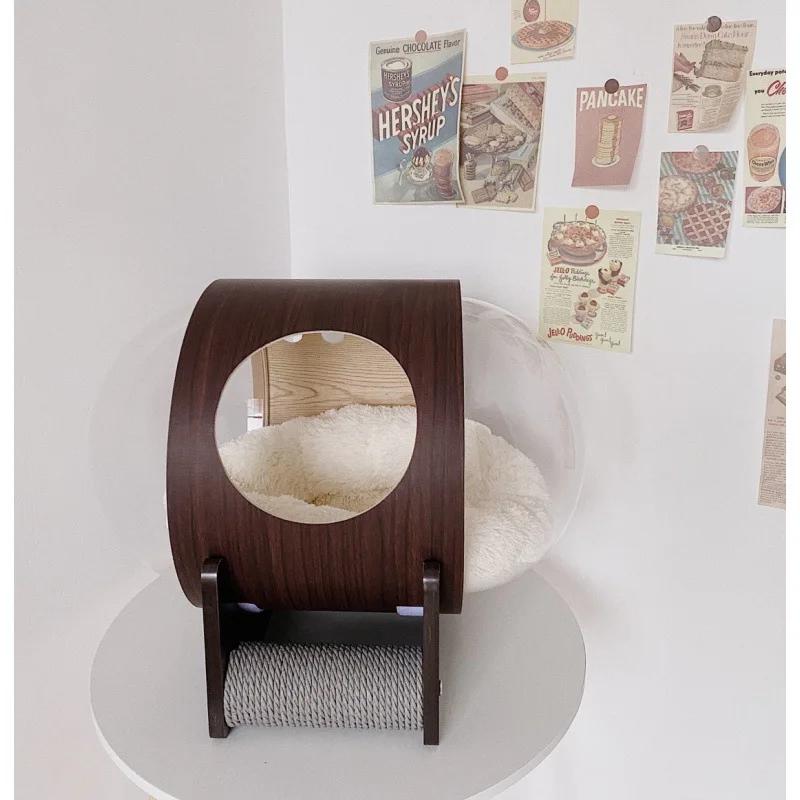 Net red space capsule transparent cat delivery room four seasons universal closed winter cat house solid wood capsule cat litter
