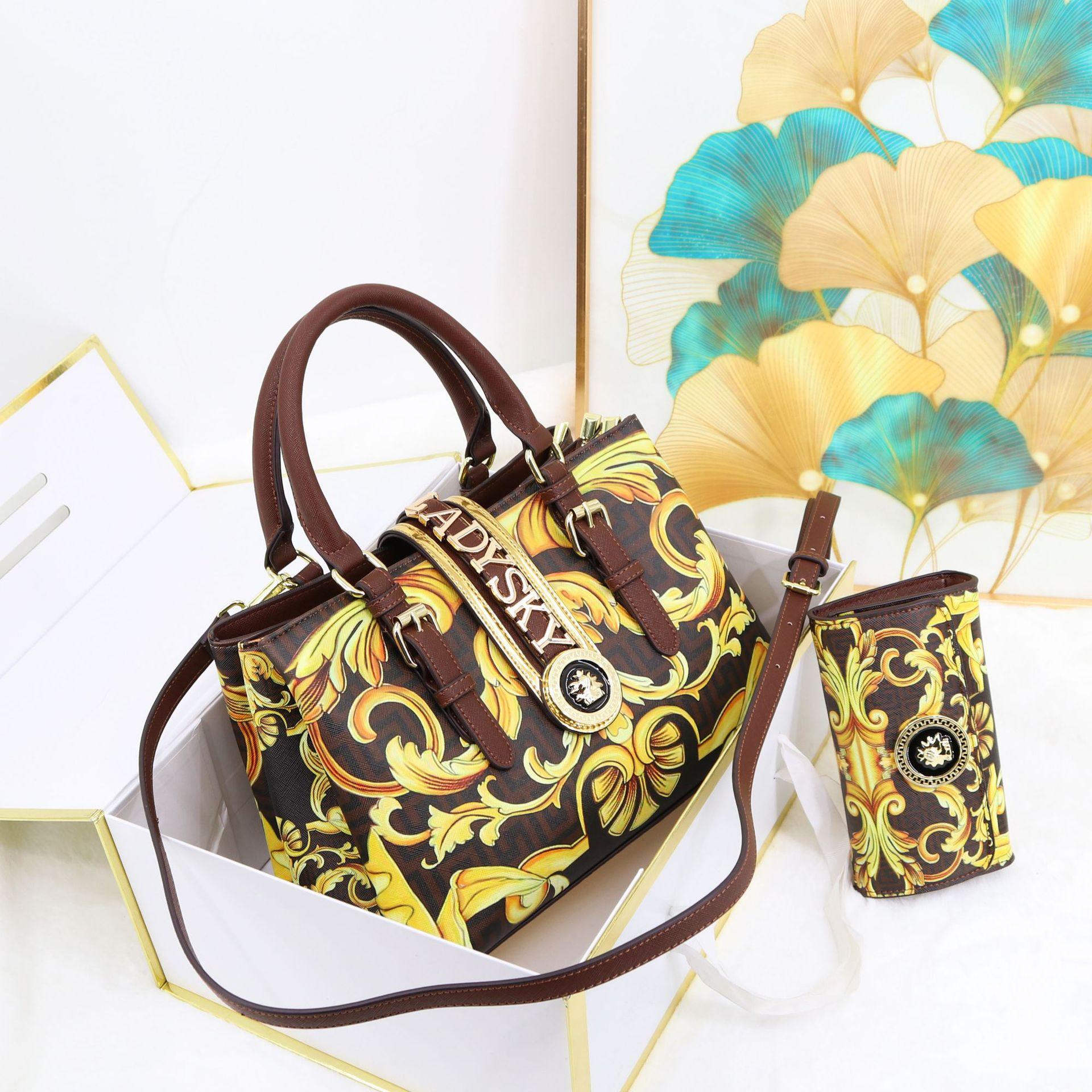 

Жіноча багатошарова сумка-тоут Високоякісний набір сумок з принтом Жіноча сумка Ladihandbag Месенджер gold leaf