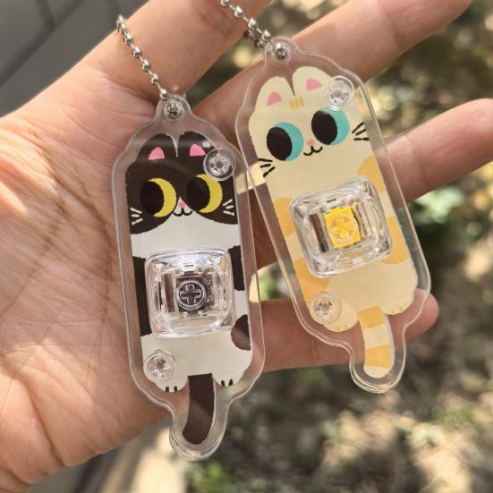 Keychain Fidget Toy Cartoon Cat Design Portable Keychain Pendant with Mechanical Buttons Stress Relief Decompression