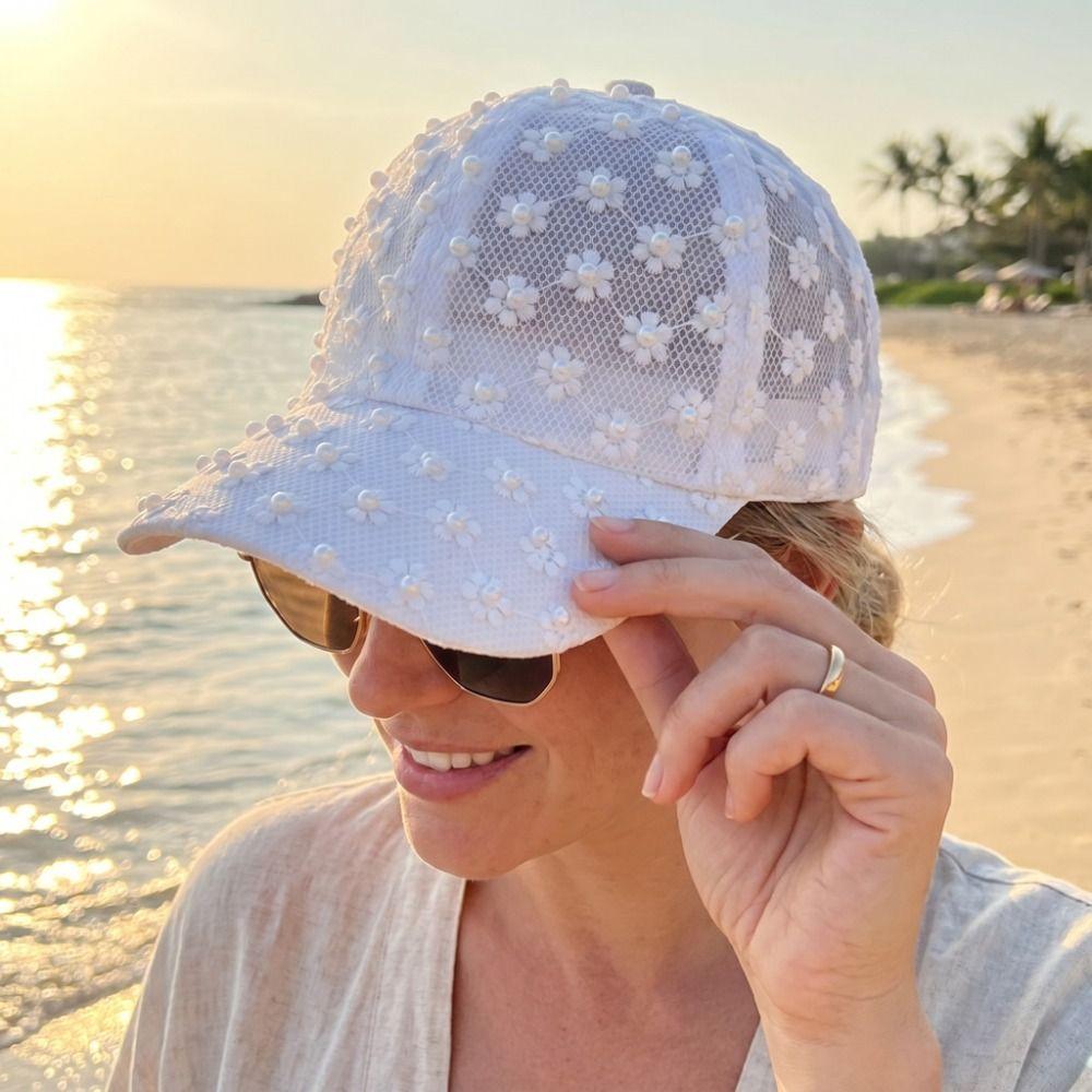 Embroidery Embroidered Flower Baseball Hat Breathable Mesh Peaked Hat Fashion Visors Cap Girls