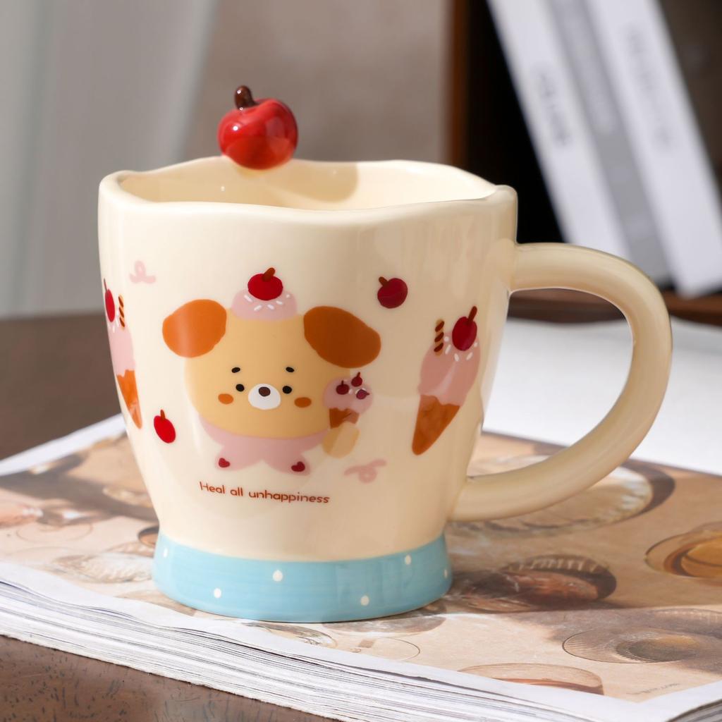 Apple Bear Mug with Spoon, Good-looking Ceramic Cup for the Office, Cute High Temperature Coffee Cup, Breakfast Cup.