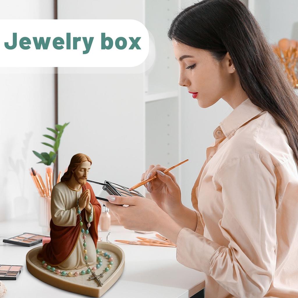Maria Rosenkranzhalter, Heilige Katholische Skulptur Religiöse Gesegnete Statue, Elegante Unsere Liebe Frau Harz Schmuckschatulle für Halskette Ringe, Geschenk für Frauen