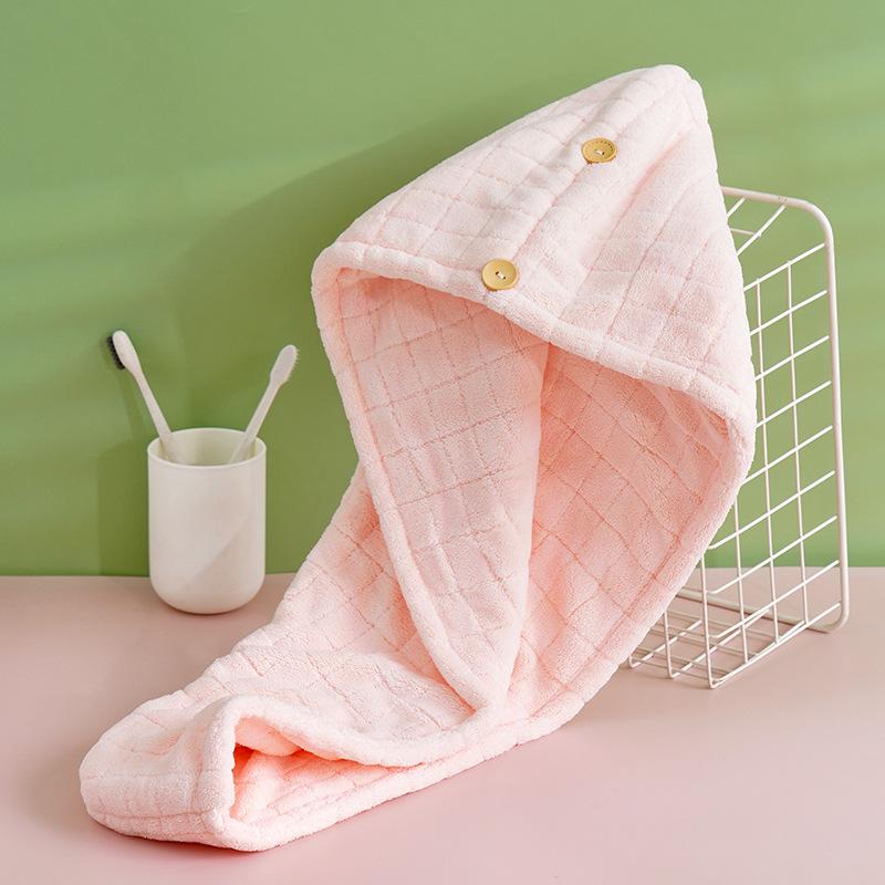 Women's Double Layer Quick-Dry Coral Fleece Hair Towel and Shower Cap - Super Absorbent and Thick with Headband
