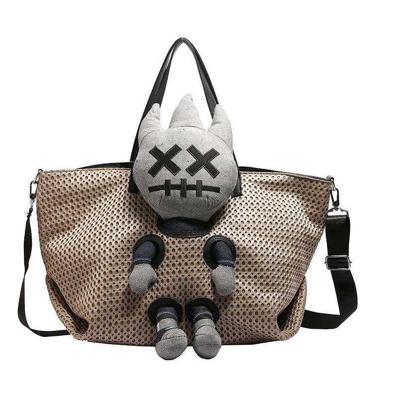 Travel Bag Large Capacity Mesh Fashion Doll Shoulder Bag Personality Hot Girl Casual Crossbody Bag Women's Tote Large Bag