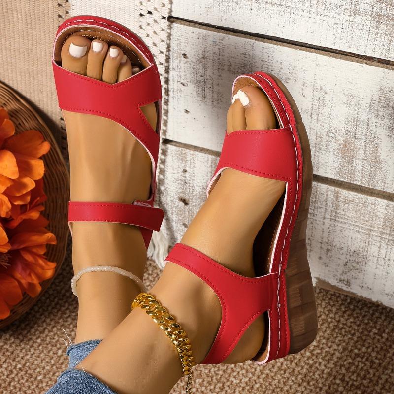 Women's Plus Size Platform Wedge Sandals Open Toe Slip-On with Velcro Straps for Summer