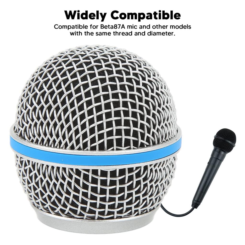 Replacement stainless steel microphone ball head grille for Beta58A, durable windproof foam filter, wide compatibility, inner foam filter