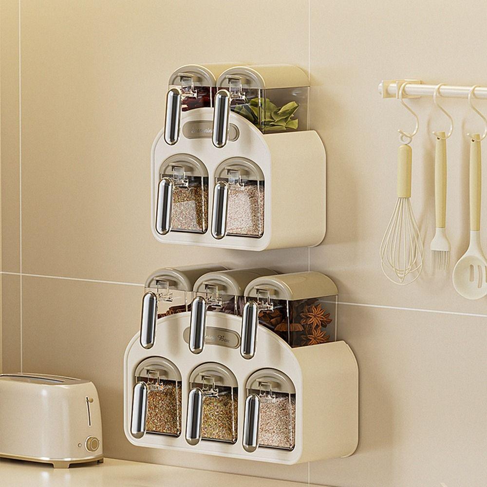 Plastic Wall Mounted Seasoning Box Moisture-proof Spice Storage Rack Spice Container  for Home