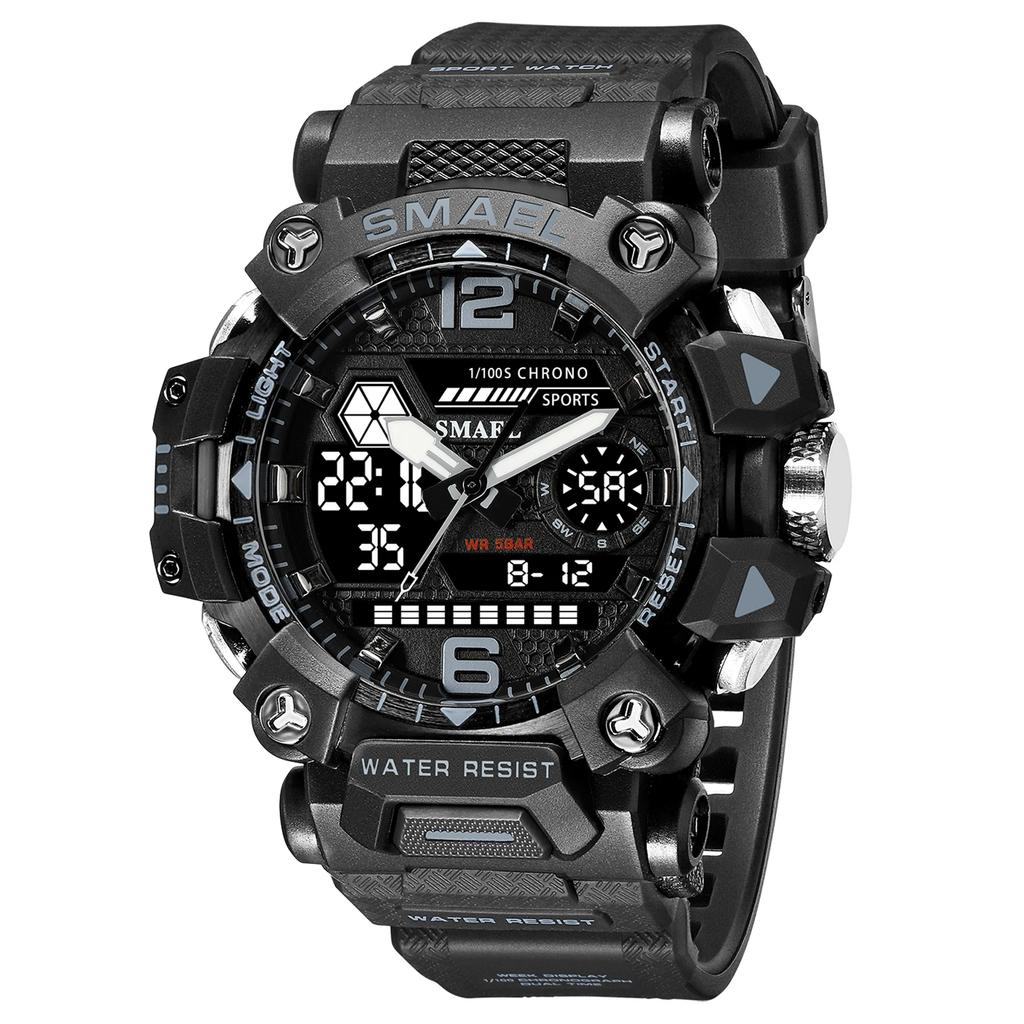 SMAEL Alloy Military Style Watch Night Glow Waterproof Dual Display Quartz Electronic Watch 8072 Outdoor Tactical Men's