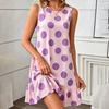 Abito Casual da Donna a Maniche Corte con Stampa Pois e Orlo, Vestito Largo per le Vacanze
