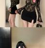 Women's Black Lace Square Neck Long Sleeve Top, Autumn Base Layer, Yù Jiě Style - Sophisticated, Elegant, Tight, Short.