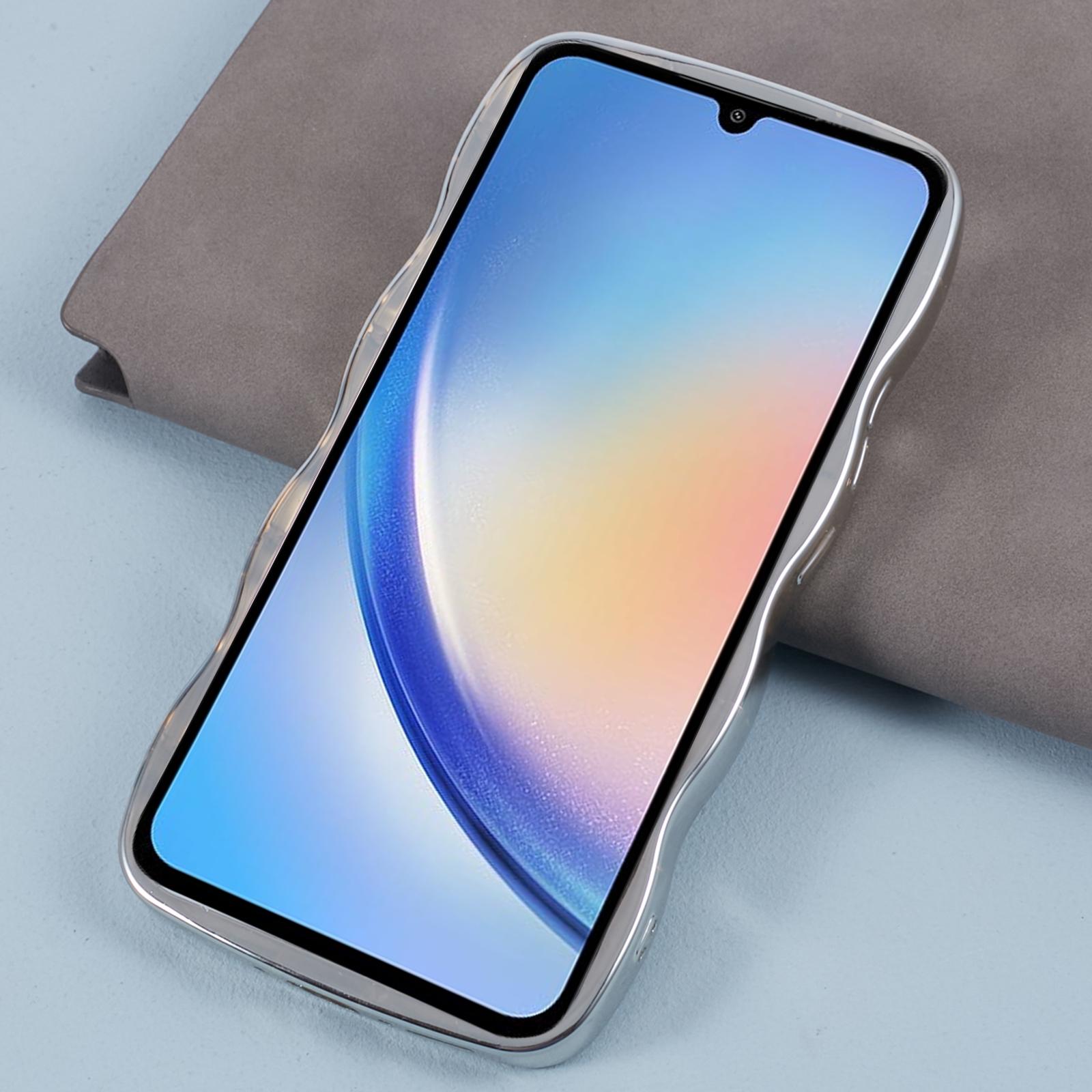 

HYT Series Mirror Case for Samsung Galaxy A34 5G Curly Wave Frame Phone Cover Silver