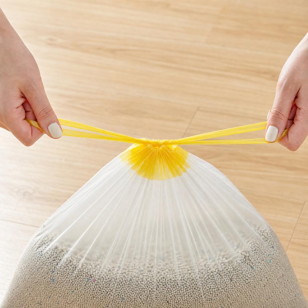Drawstring Closure Cat Litter Bags Roll Disposable Waste Bags for Pet Litter Box Cleaning and Household Trash Disposal