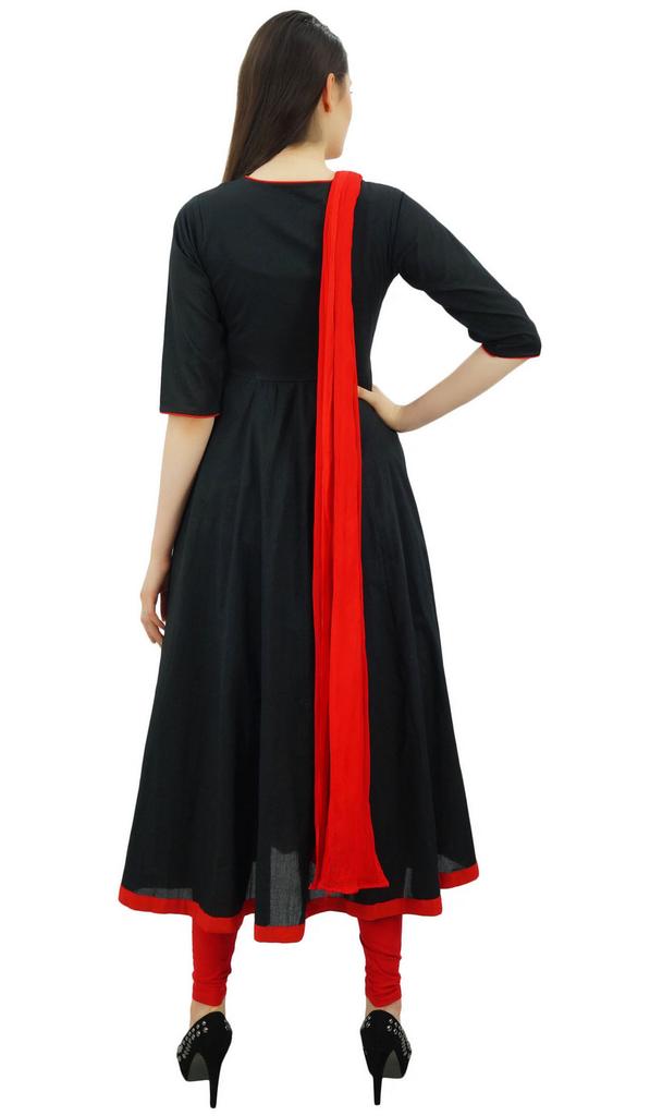 Atasi Damedesigner Anarkali Svart Salwar-drakt Etnisk indisk bomull