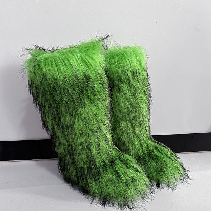 Huňaté kozačky Dlouhé vysoké zimní imitace liščí kožešiny huňaté sněhule Pánské a dámské zimní velké velikosti kožešinové nadkolenky