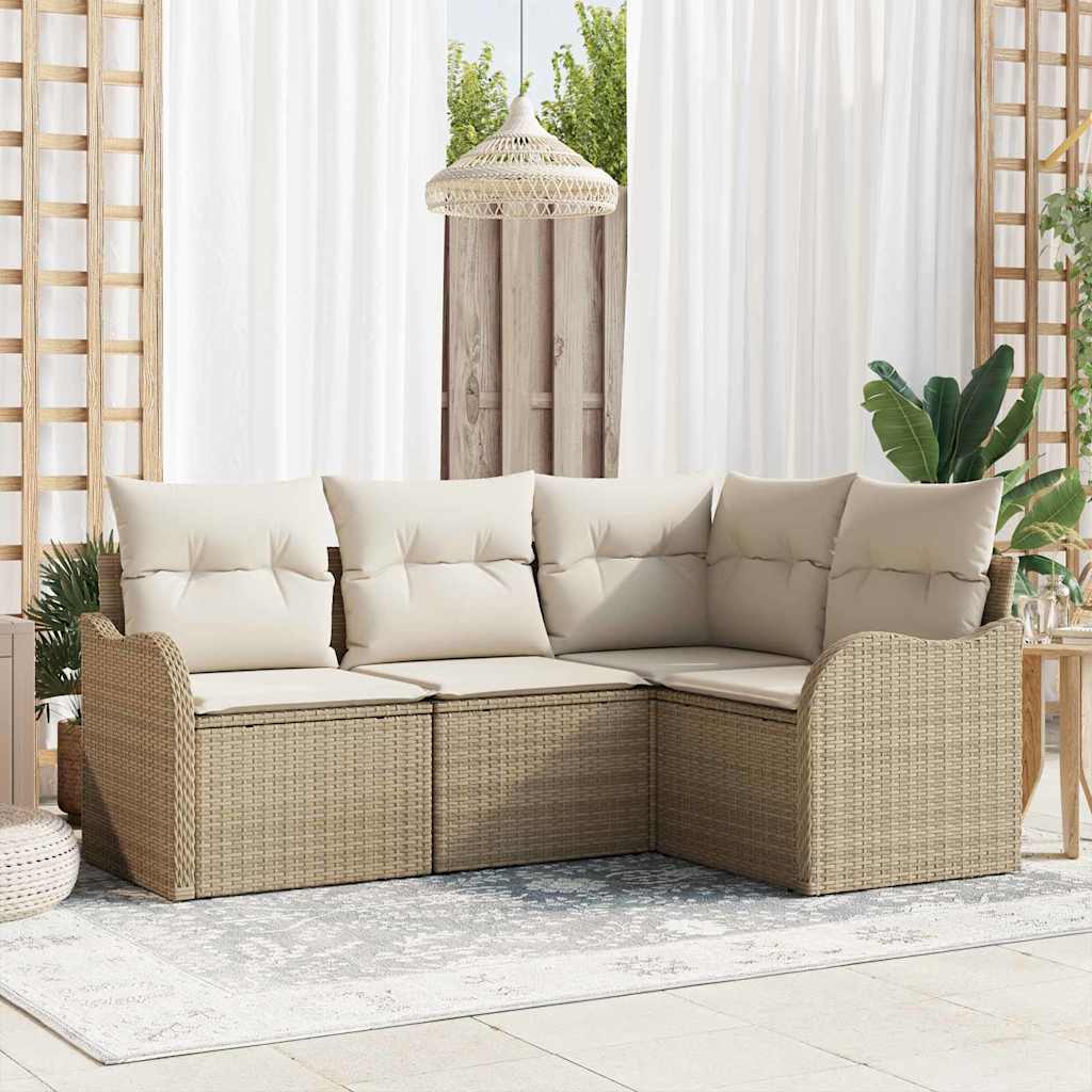 Garden Sofa Set 4 Pcs Beige Poly Rattan