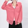 Dimanaf 2025 New Summer Buttons Shirt Women Solid Blouse Long Sleeve Fashion Tops Tees Casual Loose Green Tees