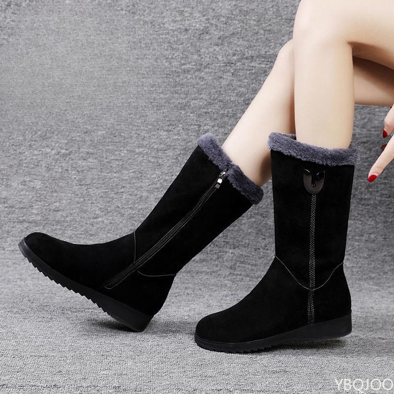 Fashion Winter Versatile Comfortable Snow Boots for Women with a Midsole Sloping Heel Anti Slip Warm Side Zipper Cotton Boots