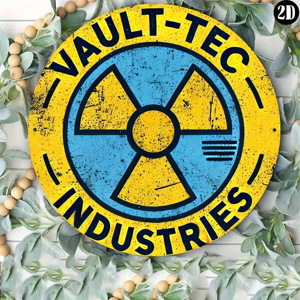 Segno Decorativo da Parete in Metallo Vault-Tec Resistente per Casa Ufficio Cucina Camera da Letto Giardino Placca Rotonda da 8 Pollici