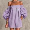 Summer women's clothing new European and American, temperament solid color off-the-shoulder lantern sleeve short dress