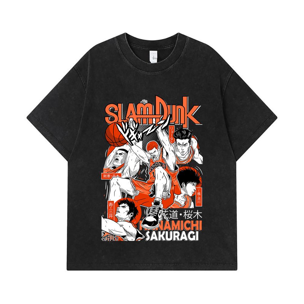 275 GSM Washed T-shirts 100% Cotton Slam Dunk V2 Hanamichi Print Unisex Heavy Cotton T Shirt