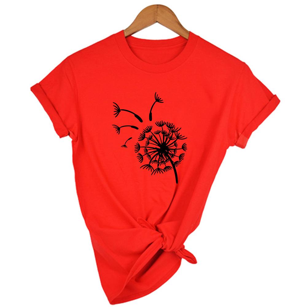 Women Summer Graphic T Shirt Female Short Sleeve T Shirt Flying Dandelion Print Vintage Aesthetic Tees