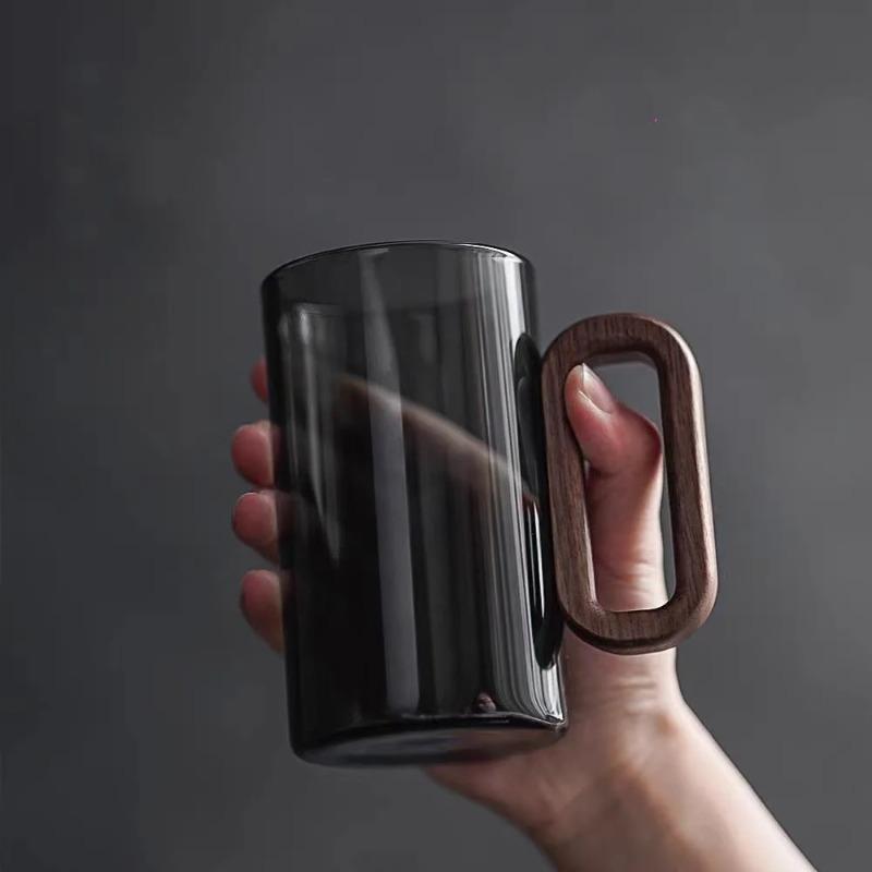 High Borosilicate Household Glass High-temperature Resistant Water Cup Smoke Gray Walnut Tea Cup with Handle