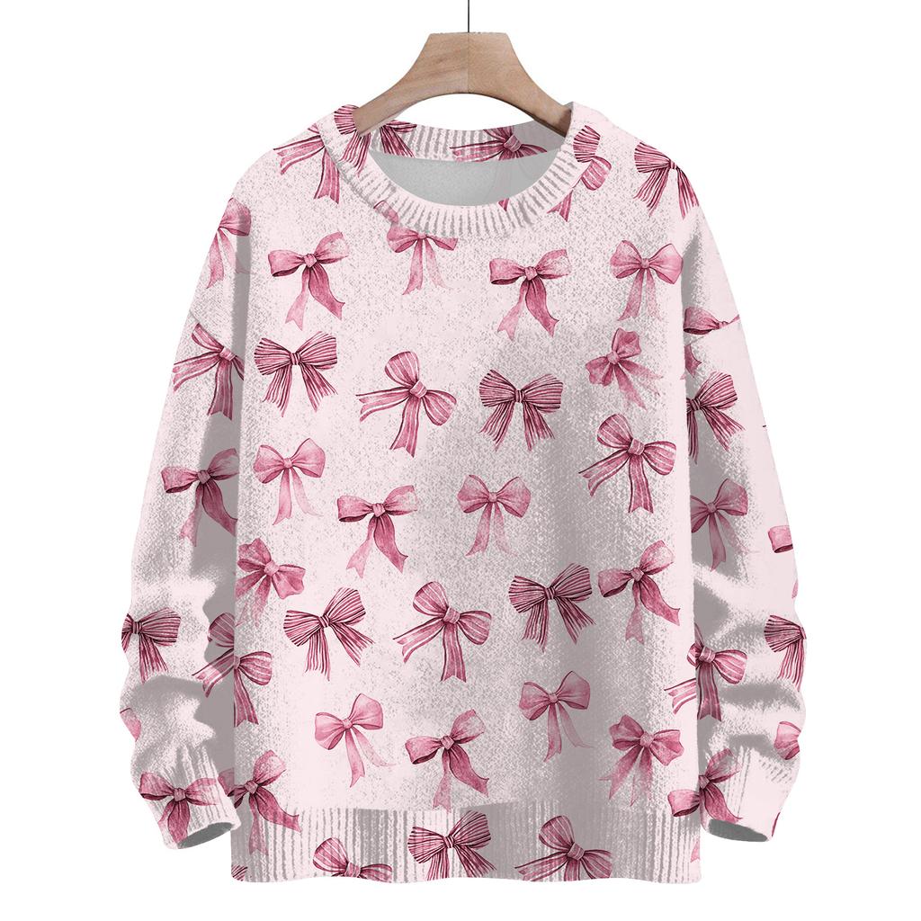 Women's Casual Long Sleeve Bow Woolen Sweatshirt Fall  Vacation Long Sleeve Pullover
