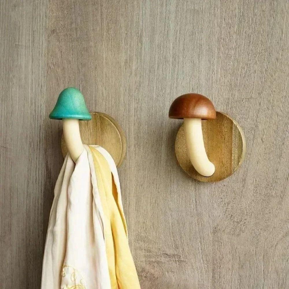 Wooden Mushroom Clothes Hat Hooks Wall Decoration Bathroom Hanger Organizer  Kitchen