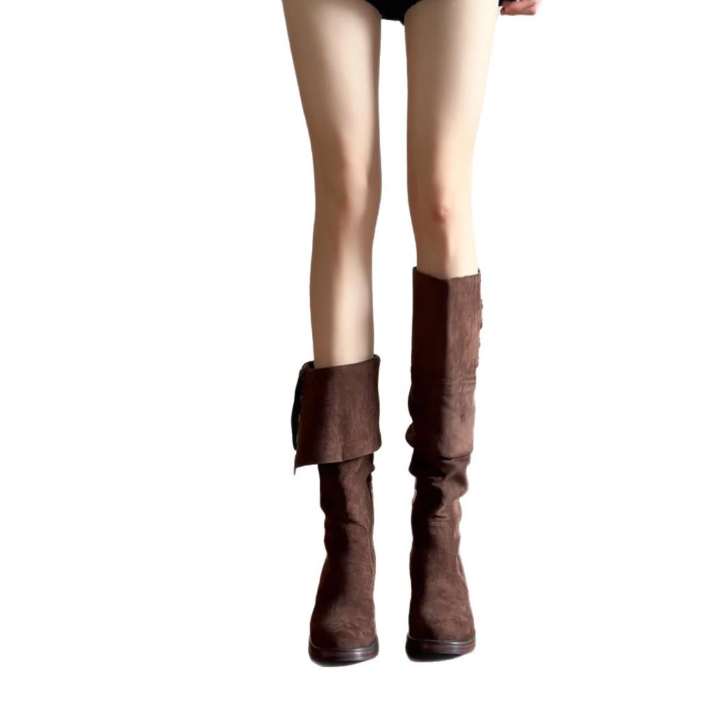 Maillard retro suede two-wear boots women's 2025 new autumn and winter high-heeled stacking boots tall western boots